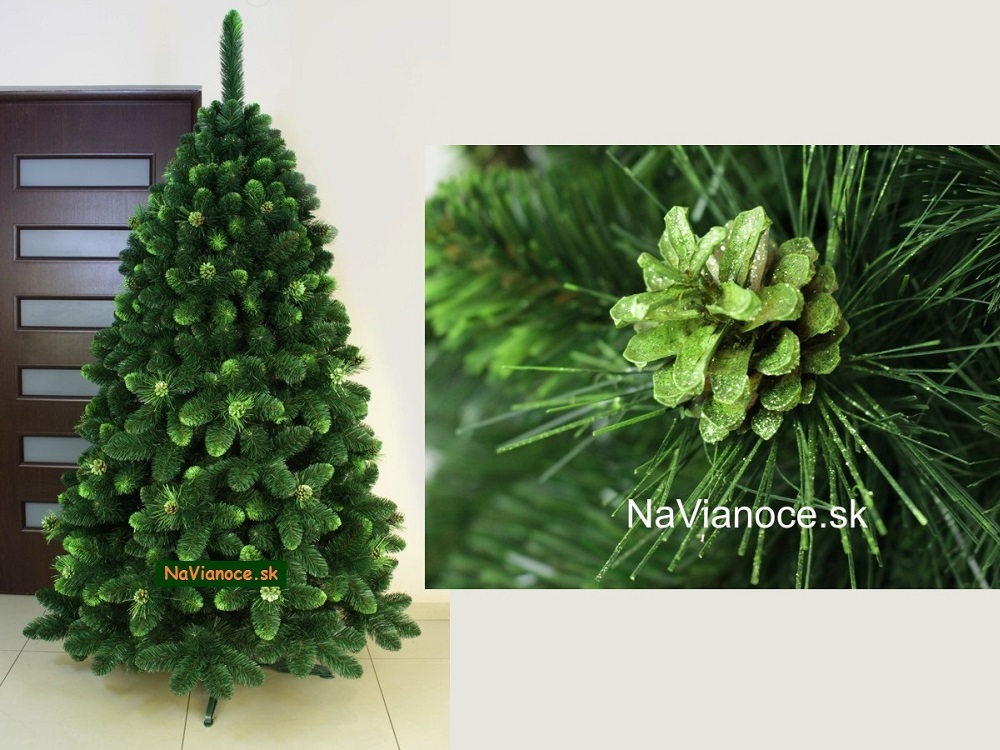 borovicové umelé vianočné stromčeky so zelenými šiškami